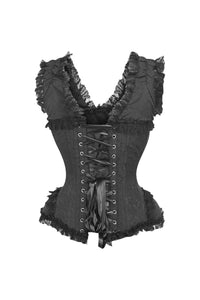 Daisy Corsets Top Drawer Black Brocade & Lace Steel Boned Corset w/Cap Sleeves in Black 