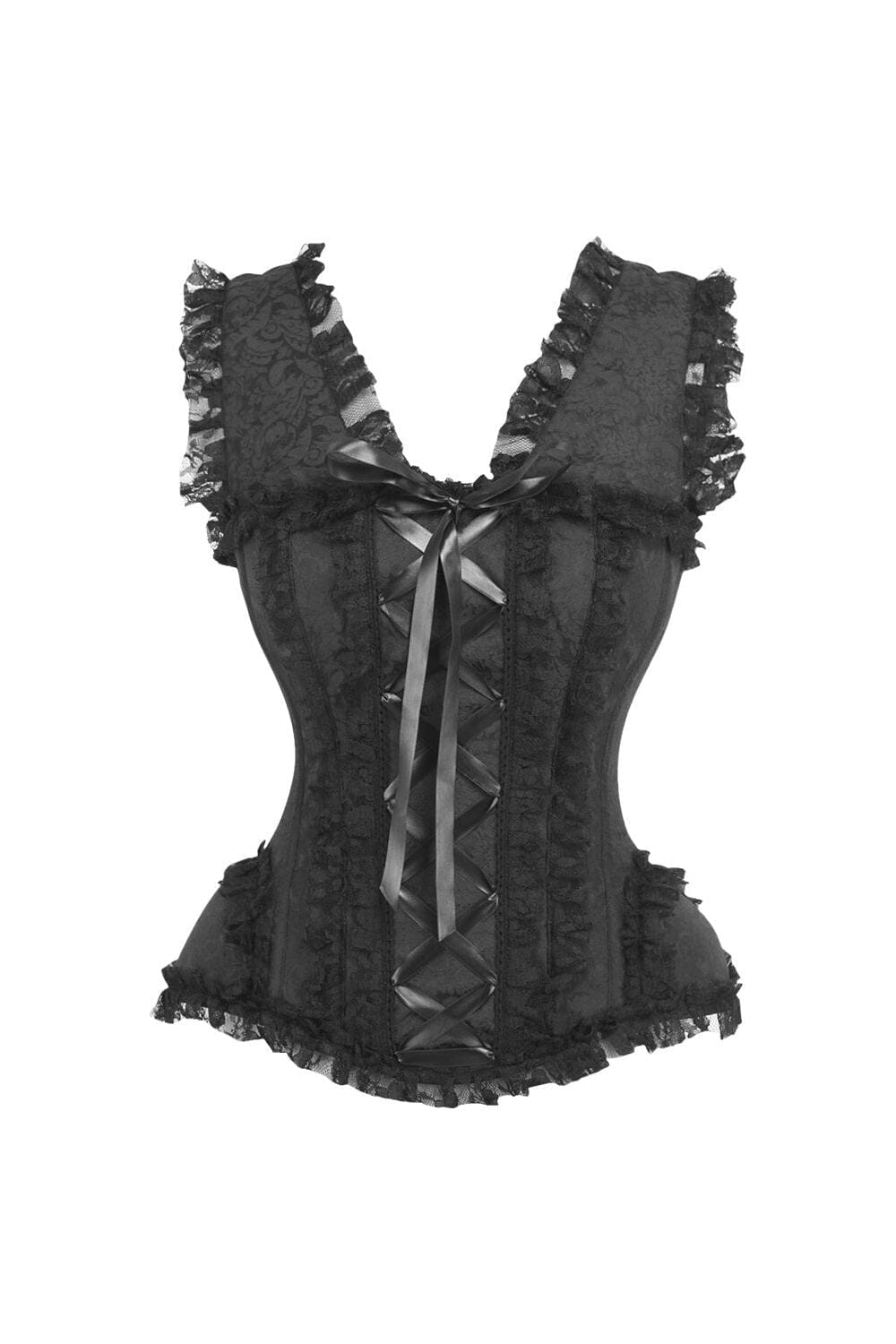 Daisy Corsets Top Drawer Black Brocade & Lace Steel Boned Corset w/Cap Sleeves in Black  from SexyShoes.com