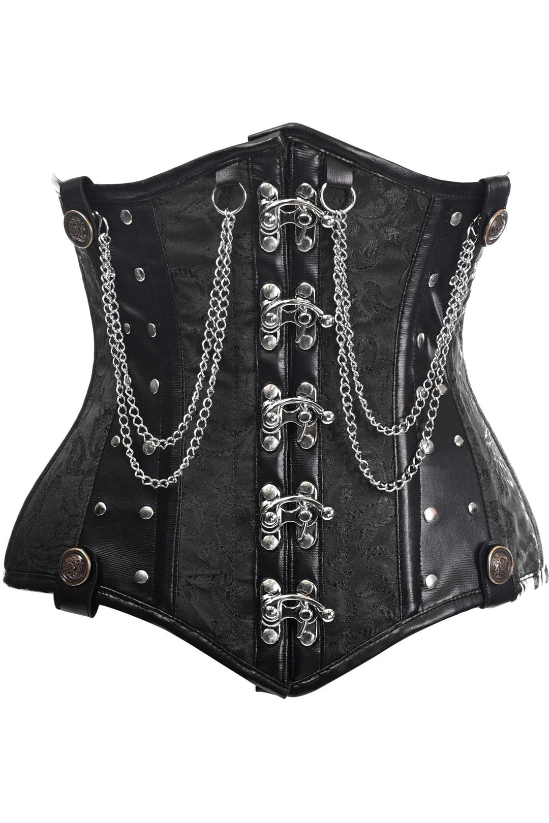 Daisy Corsets Top Drawer Black Brocade Steel Boned Underbust Corset w/Chains and Clasps in Black  from SexyShoes.com