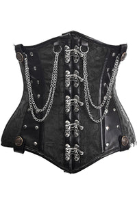Daisy Corsets Top Drawer Black Brocade Steel Boned Underbust Corset w/Chains and Clasps in Black  from SexyShoes.com