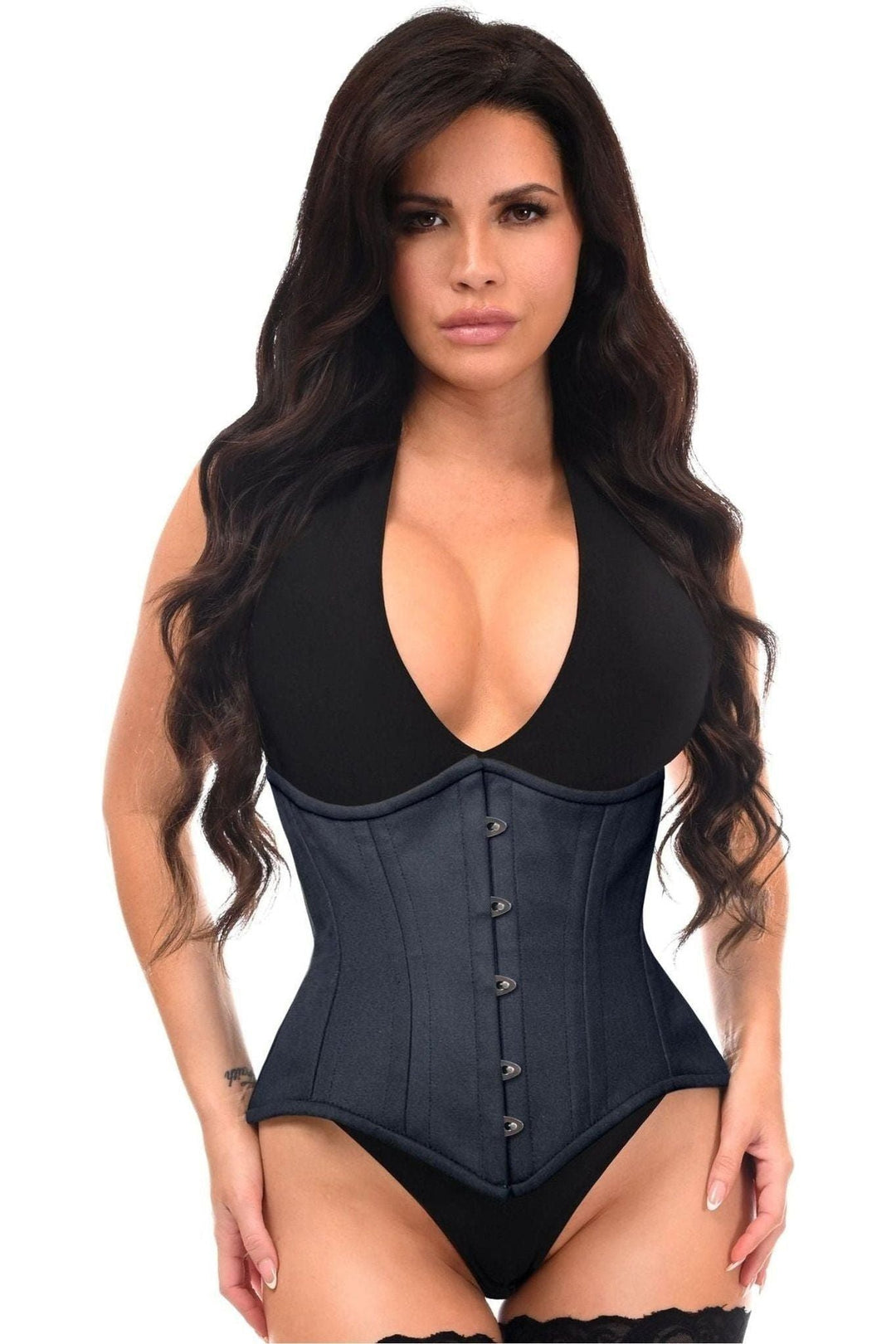 Daisy Corsets Top Drawer Black Cotton Double Steel Boned Waist Training Corset Cincher in Black  from SexyShoes.com