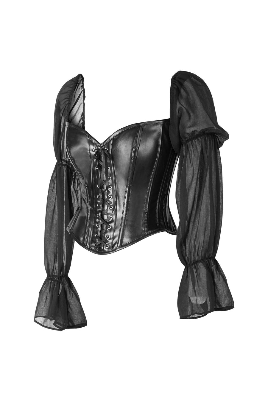 Daisy Corsets Top Drawer Black Faux Leather Steel Boned Corset w/Sleeves in Black 