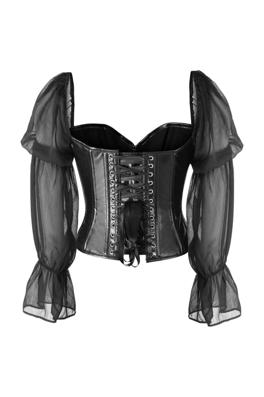 Daisy Corsets Top Drawer Black Faux Leather Steel Boned Corset w/Sleeves in Black 
