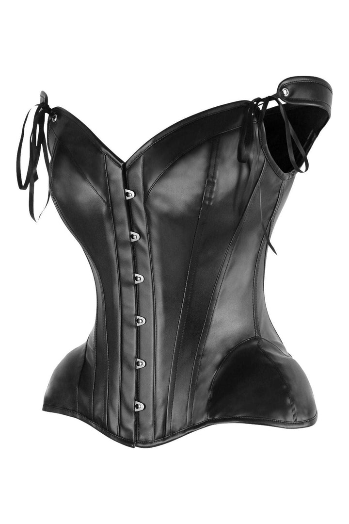 Top Drawer Black Faux Leather Steel Boned Corset w/Straps