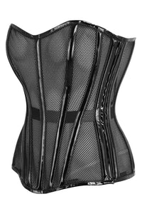 Daisy Corsets Top Drawer Black Fishnet w/Patent Steel Boned Overbust Corset in Black 