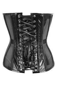 Daisy Corsets Top Drawer Black Fishnet w/Patent Steel Boned Overbust Corset in Black 
