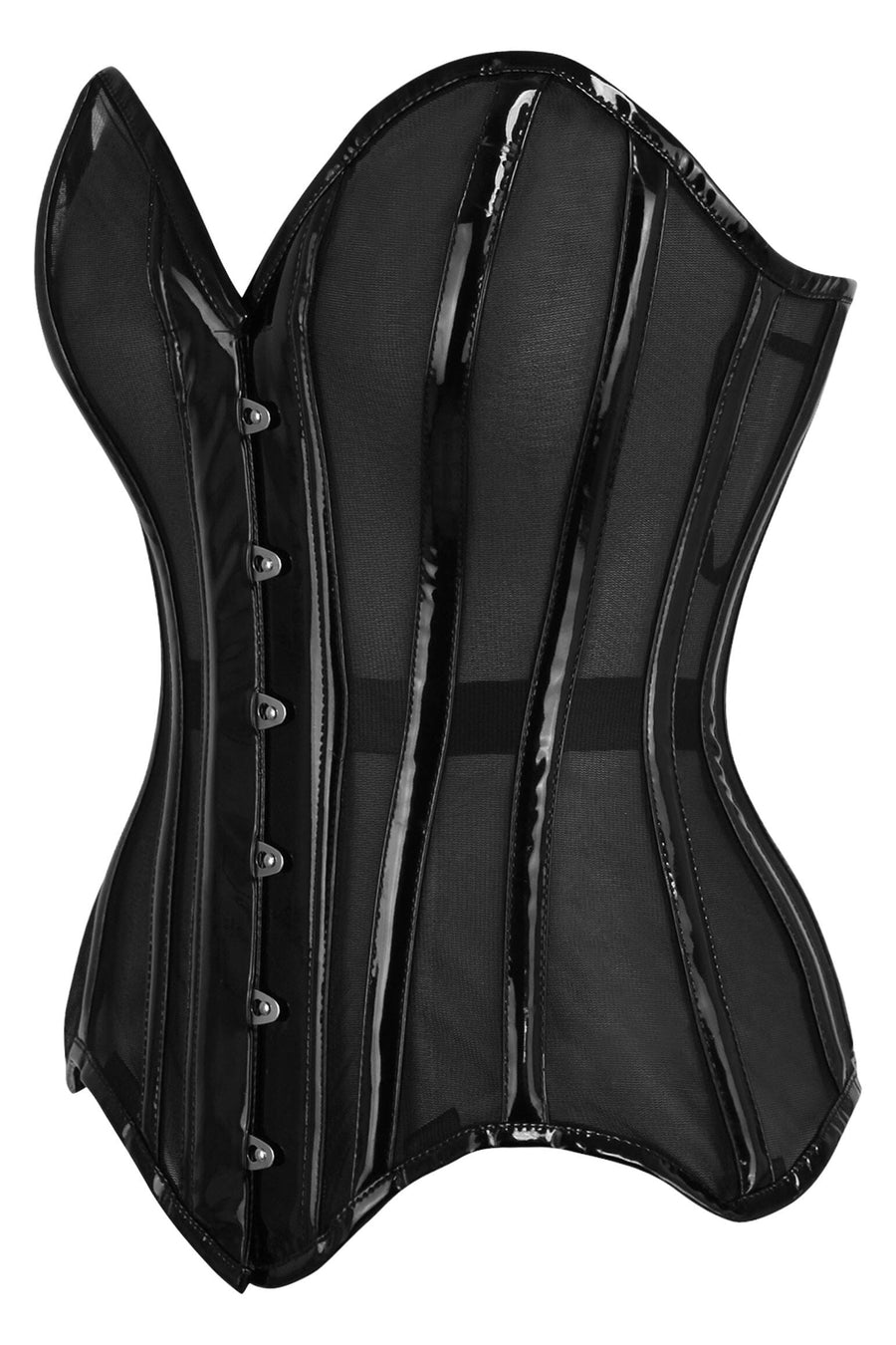 Daisy Corsets Top Drawer Black Mesh Net w/Patent Steel Boned Overbust Corset in Black 