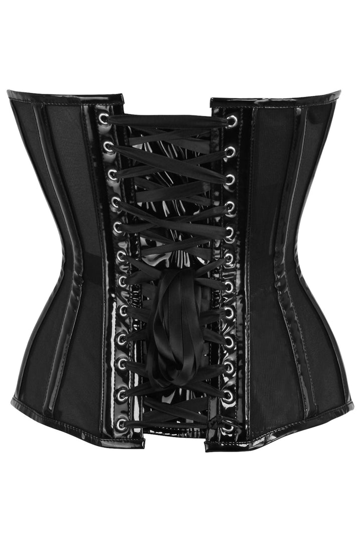 Top Drawer Black Mesh Net w/Patent Steel Boned Overbust Corset