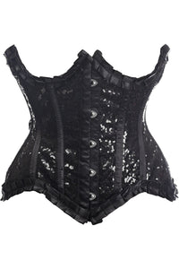 Daisy Corsets Top Drawer Black Satin & Sequin Underwire Curvy Cut Steel Boned Waist Cincher Corset in Black  from SexyShoes.com