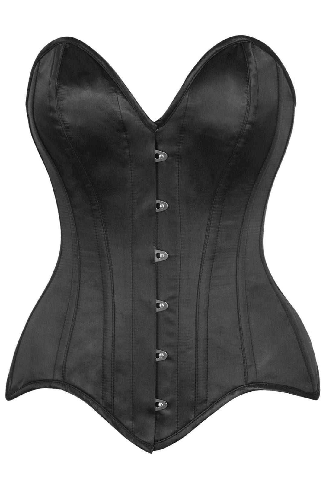 Daisy Corsets Top Drawer Black Satin Steel Boned Overbust Corset in Black  from SexyShoes.com