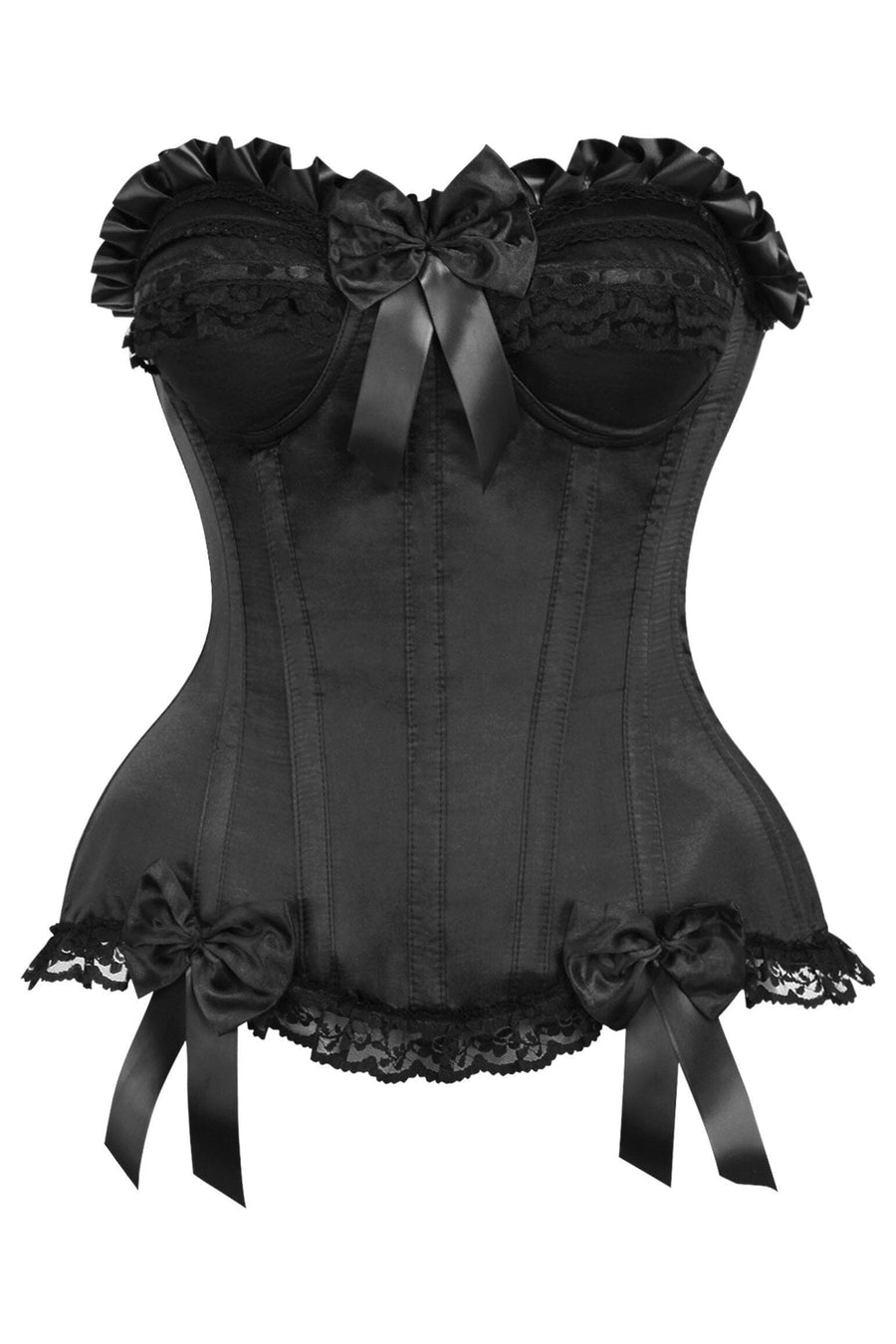 Daisy Corsets Top Drawer Black Satin Steel Boned Overbust Corset in Black  from SexyShoes.com