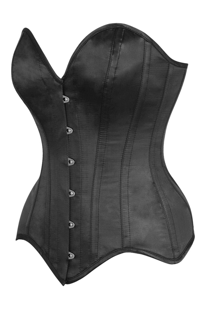 SS-Top Drawer Black Satin Steel Boned Overbust Corset