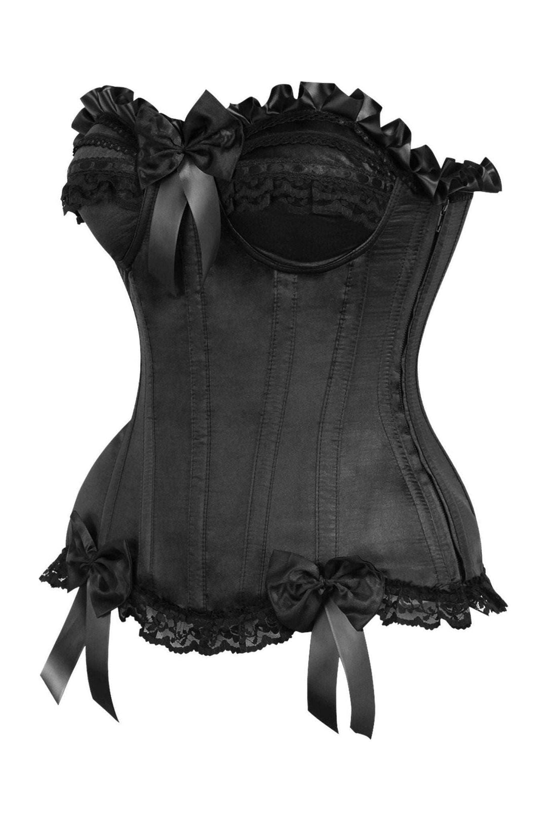 Daisy Corsets Top Drawer Black Satin Steel Boned Overbust Corset in Black 