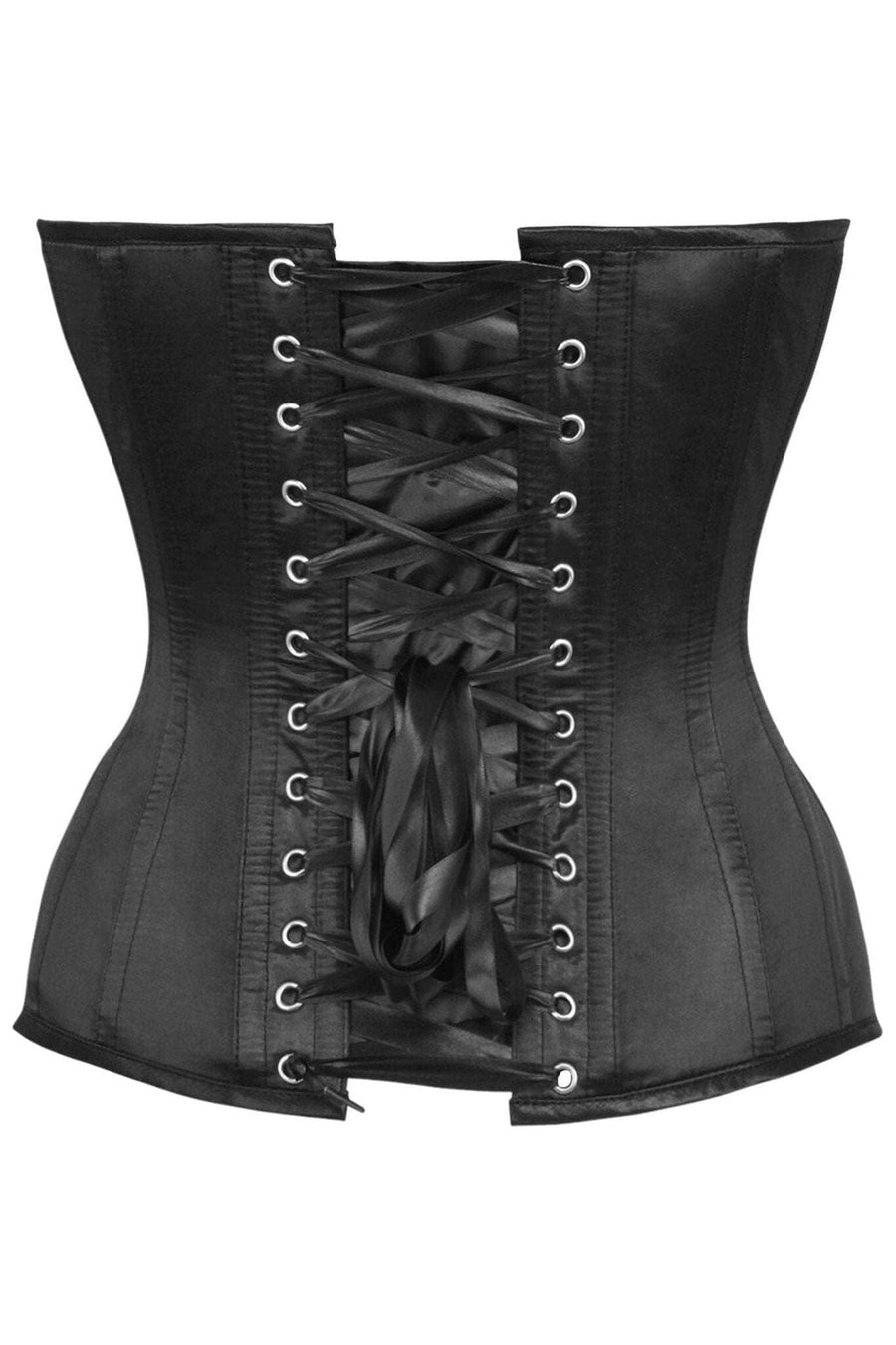 Daisy Corsets Top Drawer Black Satin Steel Boned Overbust Corset in Black 