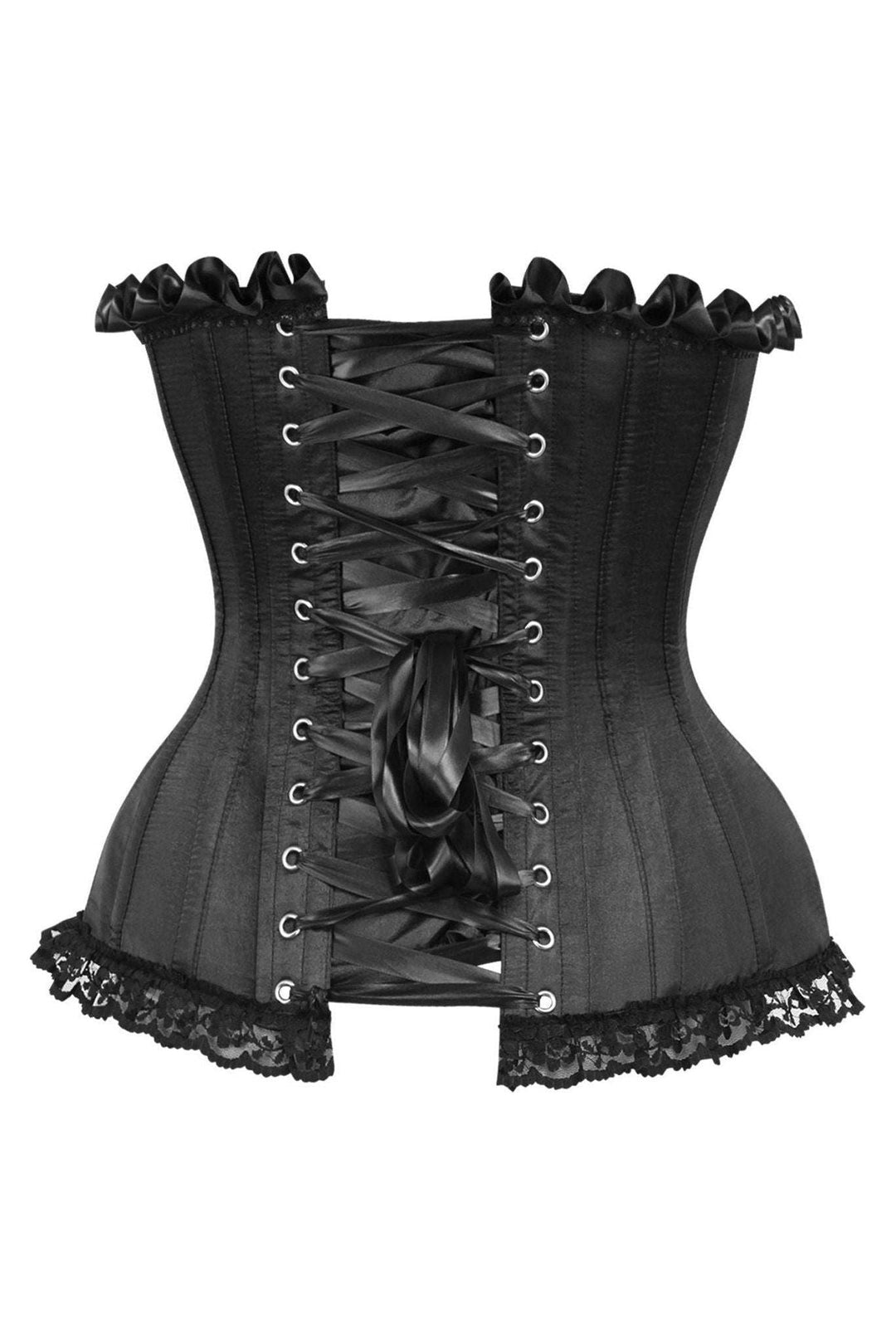 Daisy Corsets Top Drawer Black Satin Steel Boned Overbust Corset in Black 