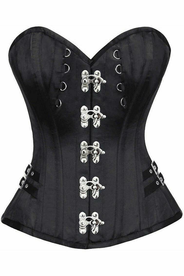Daisy Corsets Top Drawer Black Satin Steel Boned Overbust Corset w/Buckles in Red  from SexyShoes.com