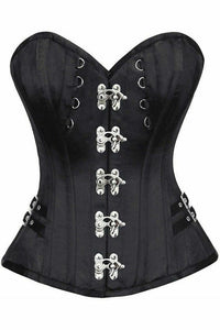 Daisy Corsets Top Drawer Black Satin Steel Boned Overbust Corset w/Buckles in Red  from SexyShoes.com