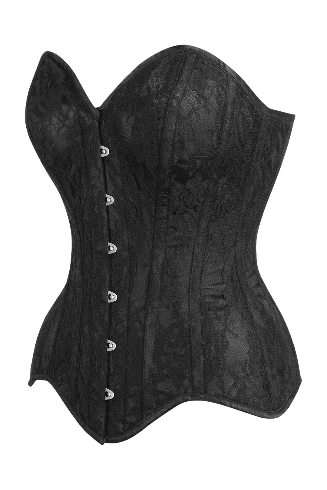 Daisy Corsets Top Drawer Black Satin w/Black Lace Overlay Steel Boned Overbust Corset in Black 