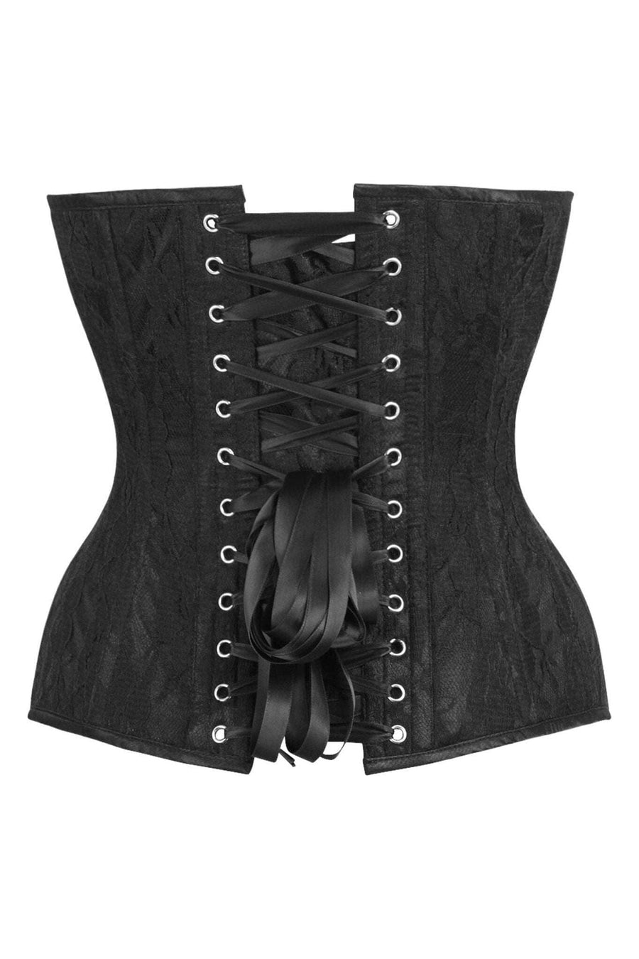 Daisy Corsets Top Drawer Black Satin w/Black Lace Overlay Steel Boned Overbust Corset in Black 