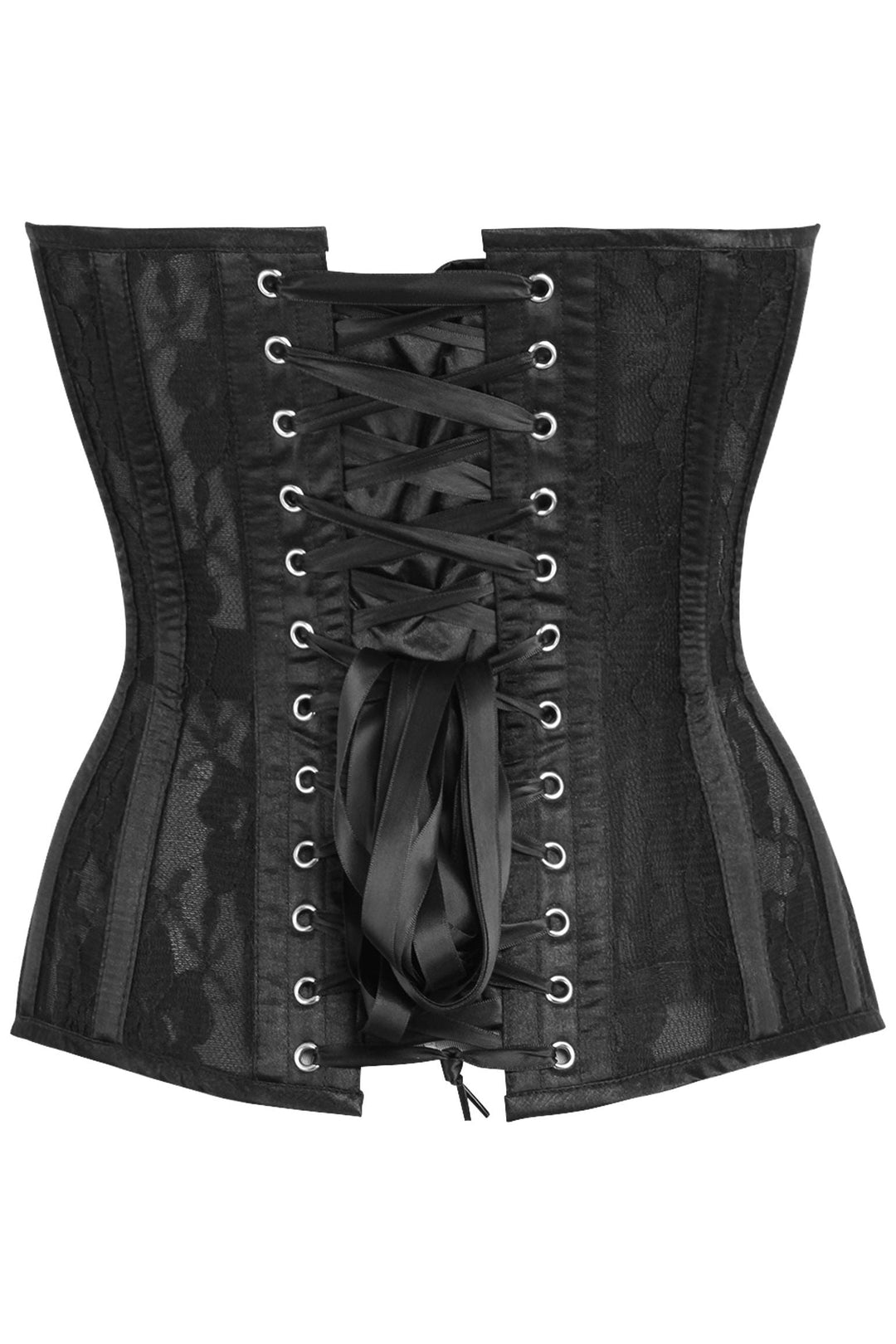 Daisy Corsets Top Drawer Black Sheer Mesh Net & Lace Steel Boned Overbust Corset in Black 