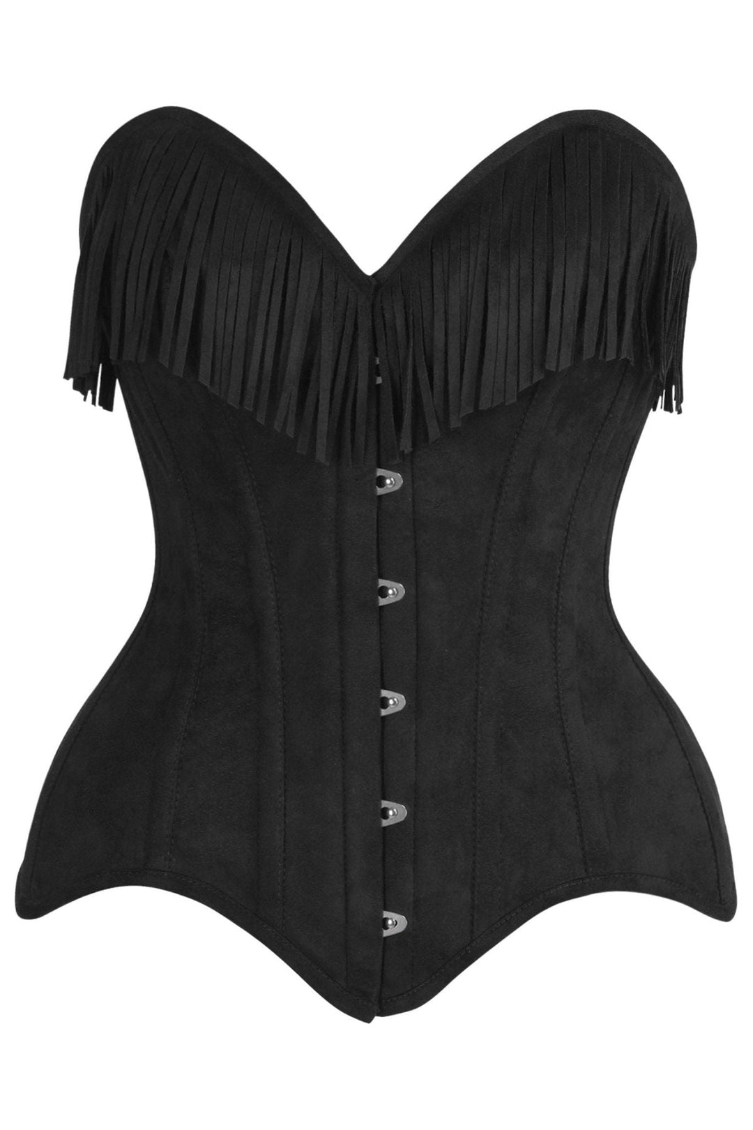 Top Drawer Black Suede Steel Boned Overbust Corset w/Fringe