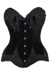 Daisy Corsets Top Drawer Black Velvet & Beaded Steel Boned Overbust Corset in Black  from SexyShoes.com