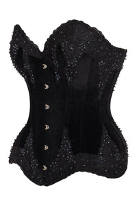 Daisy Corsets Top Drawer Black Velvet & Beaded Steel Boned Overbust Corset in Black 