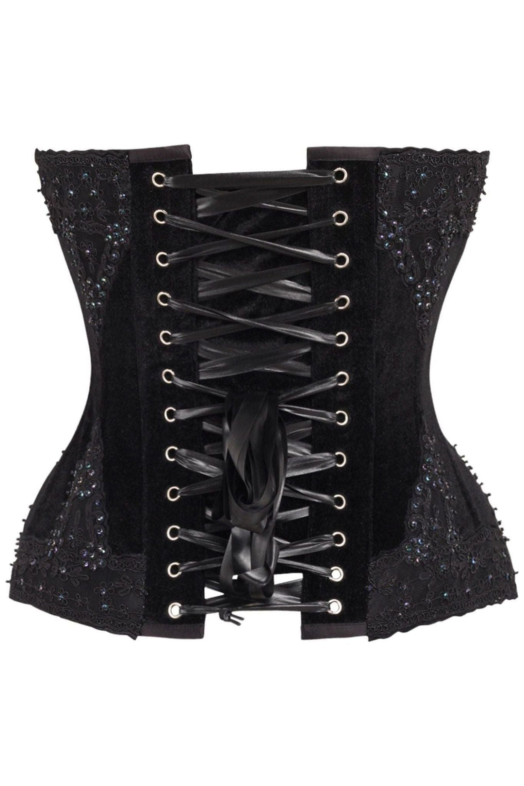 Daisy Corsets Top Drawer Black Velvet & Beaded Steel Boned Overbust Corset in Black 
