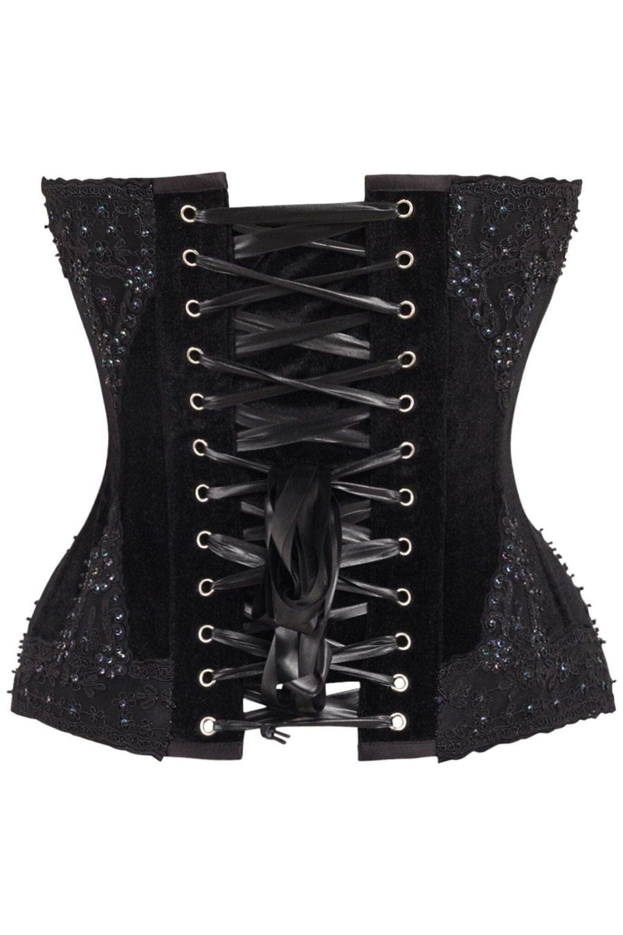 Daisy Corsets Top Drawer Black Velvet & Beaded Steel Boned Overbust Corset in Black 