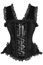 Top Drawer Black Velvet & Lace Steel Boned Corset w/Cap Sleeves