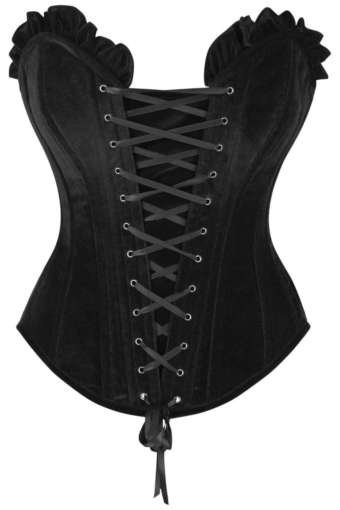 Daisy Corsets Top Drawer Black Velvet Lace Up Steel Boned Overbust Corset in Black  from SexyShoes.com