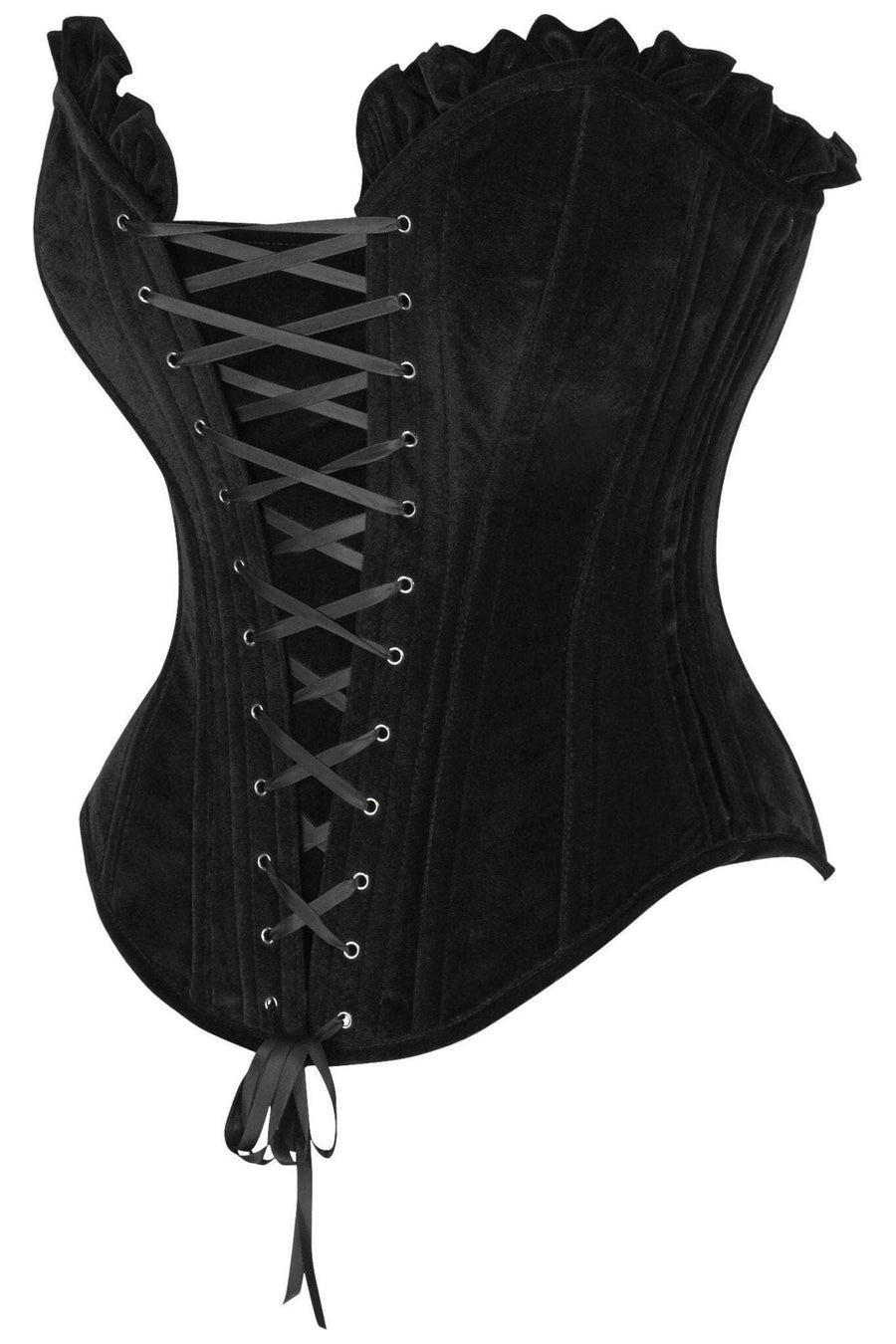 Daisy Corsets Top Drawer Black Velvet Lace Up Steel Boned Overbust Corset in Black 