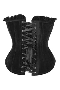 Daisy Corsets Top Drawer Black Velvet Lace Up Steel Boned Overbust Corset in Black 