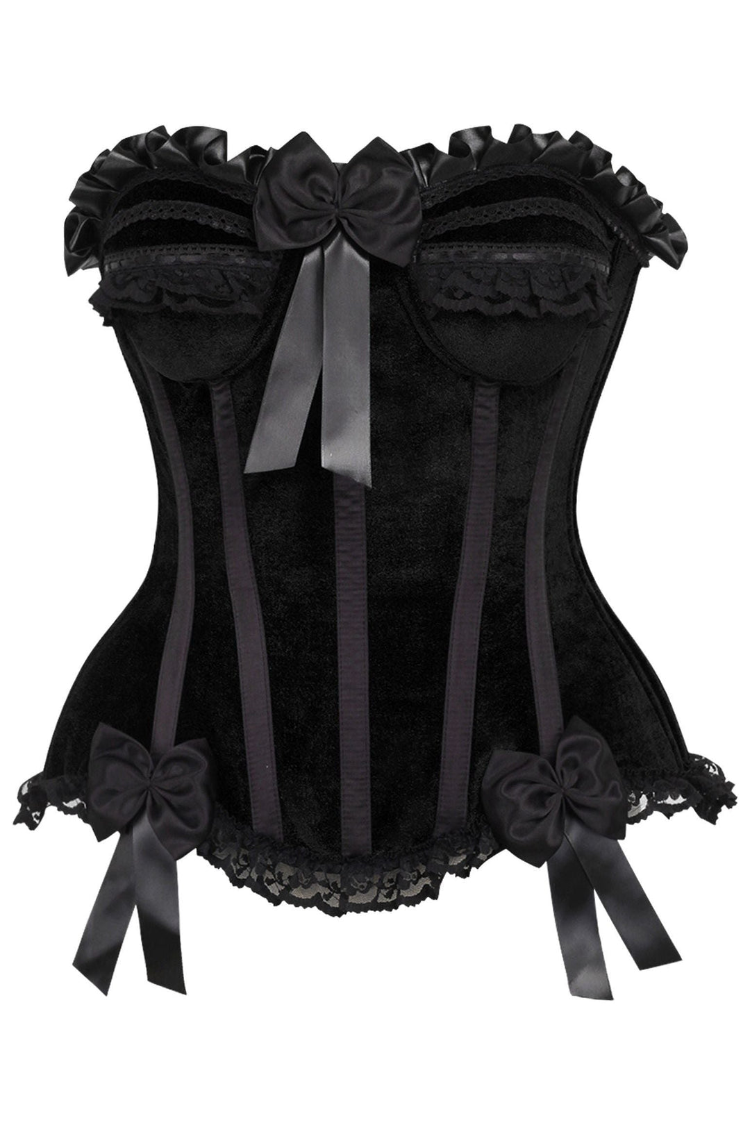 Daisy Corsets Top Drawer Black Velvet Steel Boned Burlesque Corset in Black  from SexyShoes.com