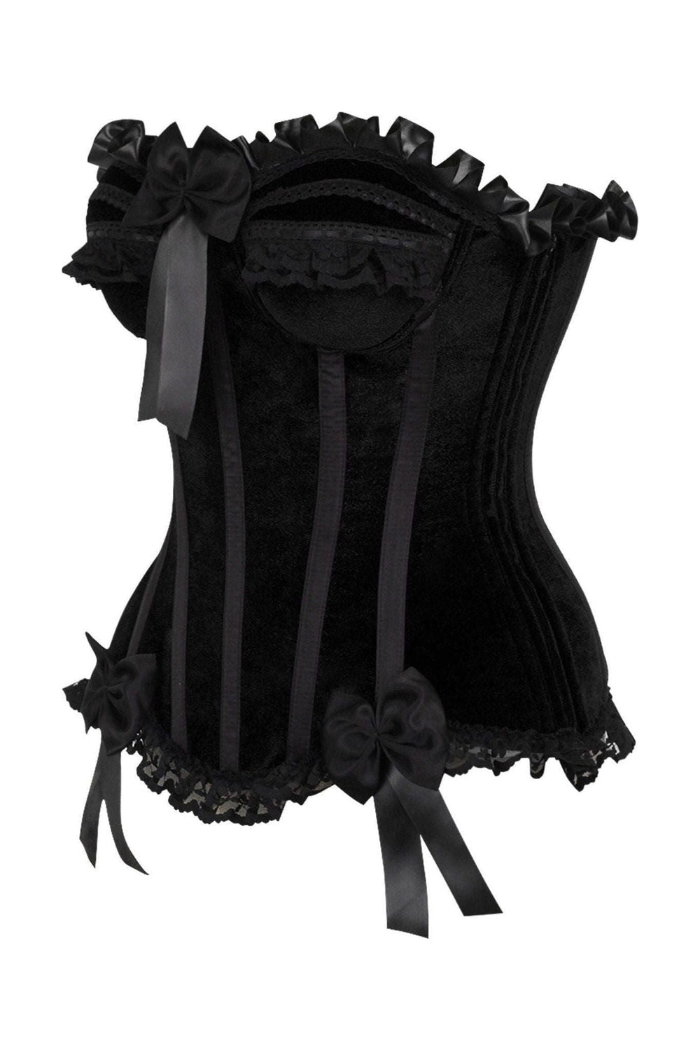 Daisy Corsets Top Drawer Black Velvet Steel Boned Burlesque Corset in Black 