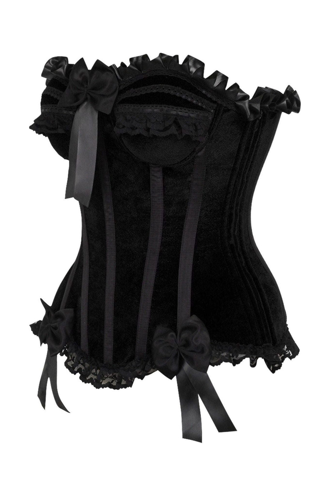 Daisy Corsets Top Drawer Black Velvet Steel Boned Burlesque Corset in Black 
