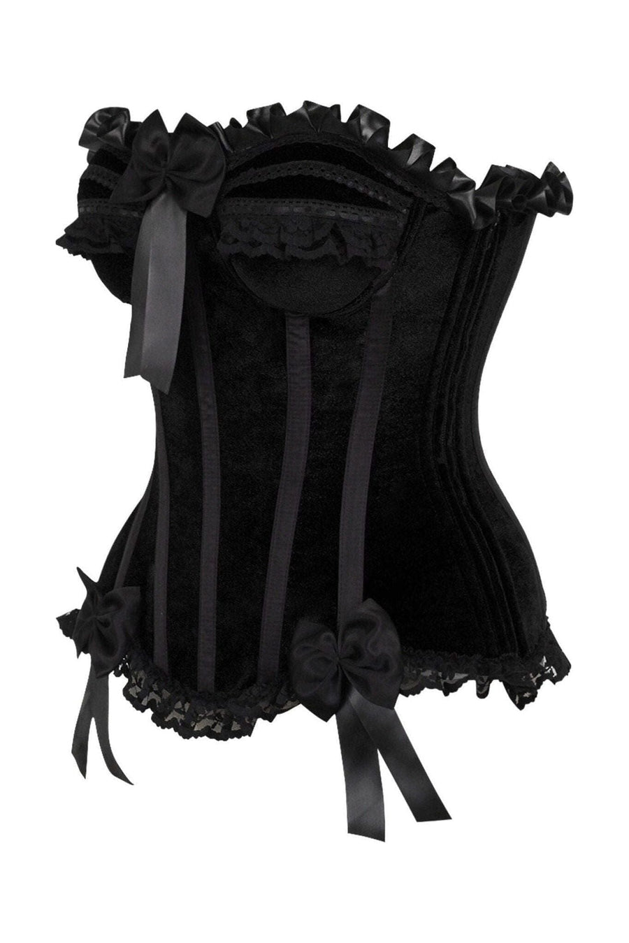 Daisy Corsets Top Drawer Black Velvet Steel Boned Burlesque Corset in Black 