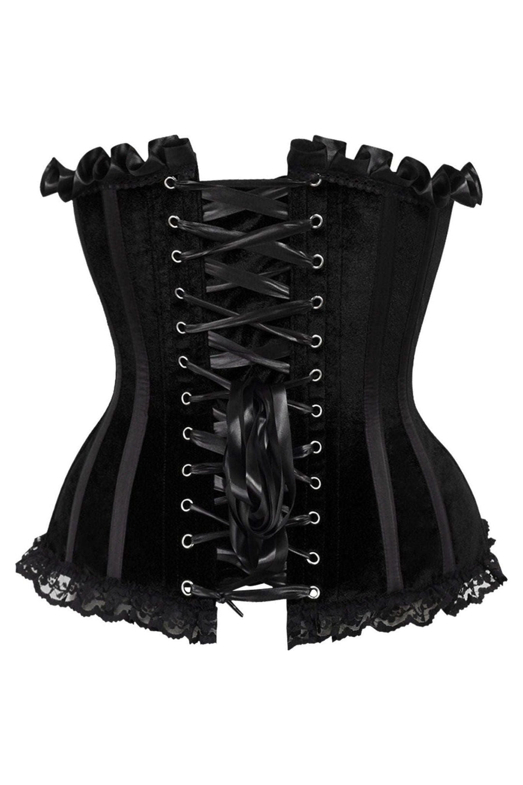 Daisy Corsets Top Drawer Black Velvet Steel Boned Burlesque Corset in Black 