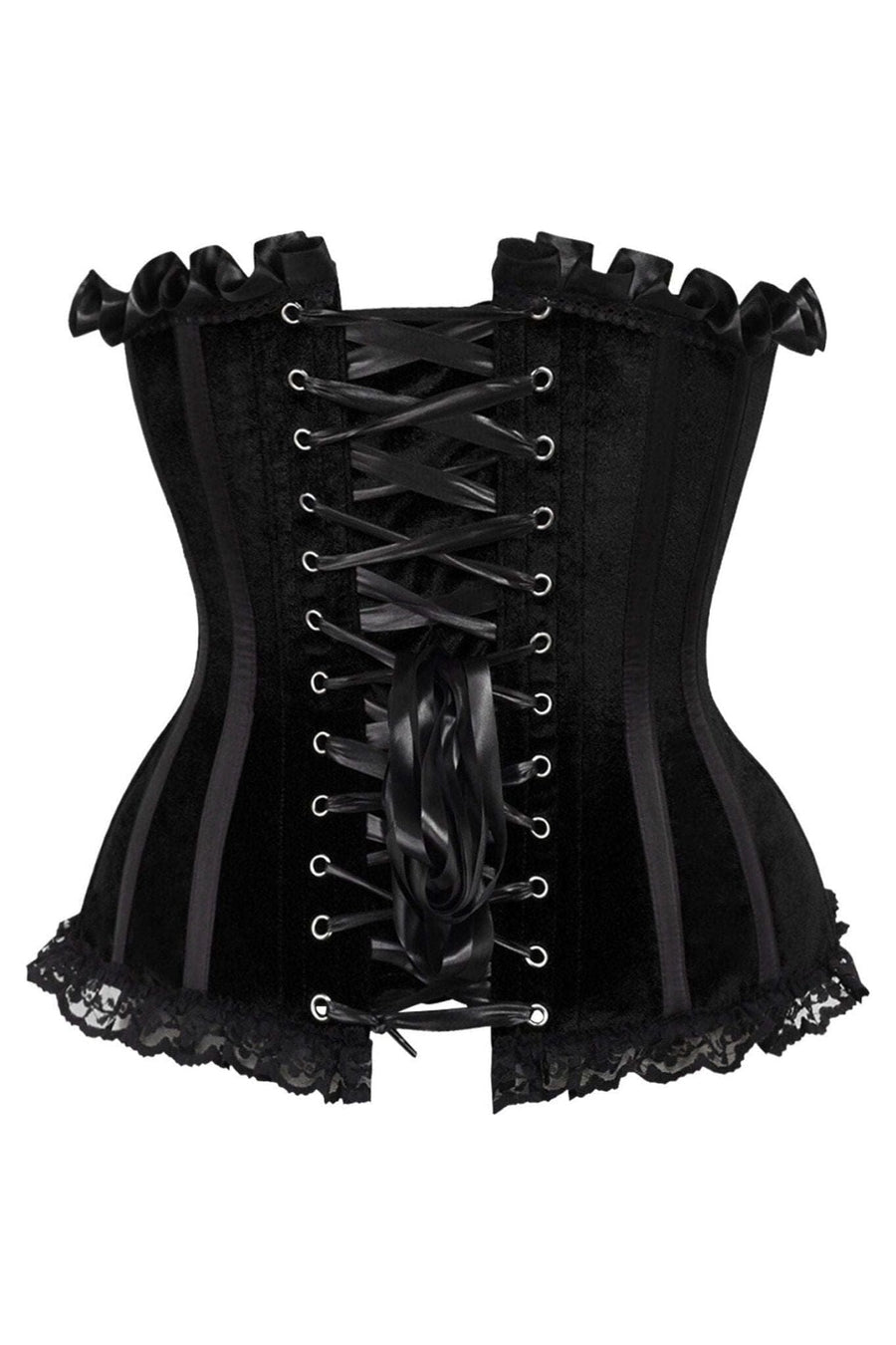 Daisy Corsets Top Drawer Black Velvet Steel Boned Burlesque Corset in Black 