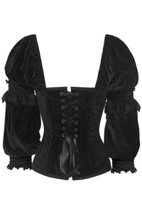 Daisy Corsets Top Drawer Black Velvet Steel Boned Long Sleeve Corset in Black 