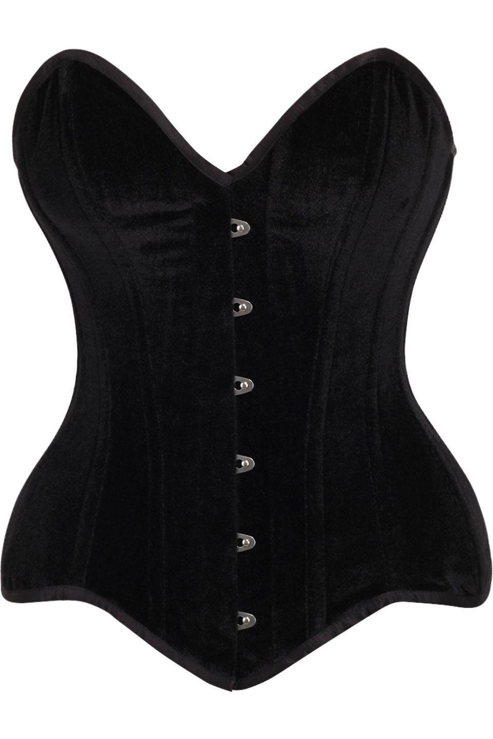 Daisy Corsets Top Drawer Black Velvet Steel Boned Overbust Corset in Black  from SexyShoes.com
