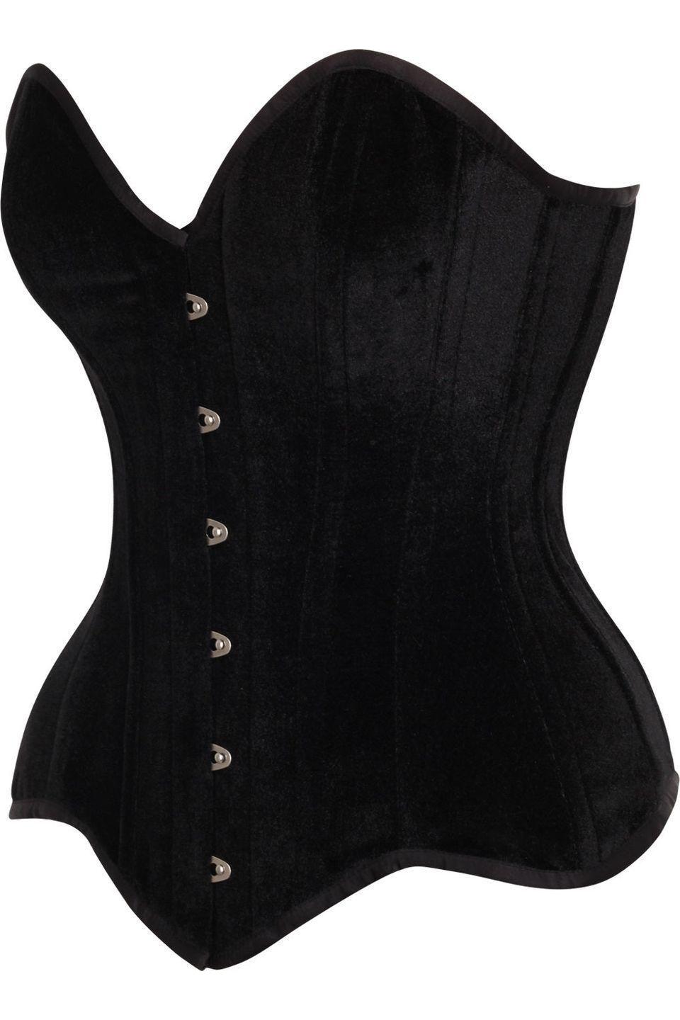 Daisy Corsets Top Drawer Black Velvet Steel Boned Overbust Corset in Black 