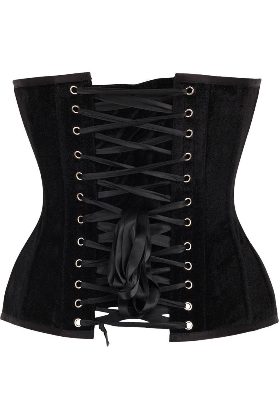 Daisy Corsets Top Drawer Black Velvet Steel Boned Overbust Corset in Black 