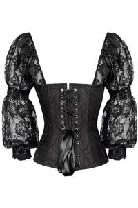Daisy Corsets Top Drawer Black w/Black Lace Steel Boned Long Sleeve Corset in Black 