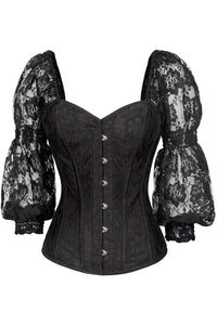 Daisy Corsets Top Drawer Black w/Black Lace Steel Boned Long Sleeve Corset in Black  from SexyShoes.com