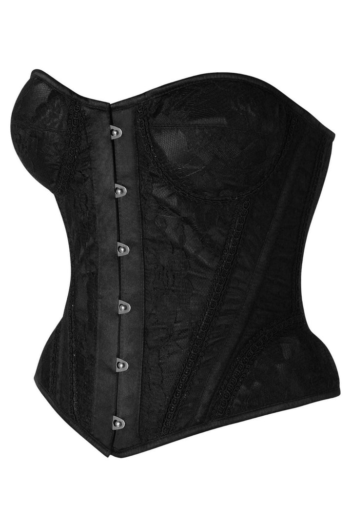 Top Drawer Black w/Black Lace Steel Boned Underwire Bustier Corset