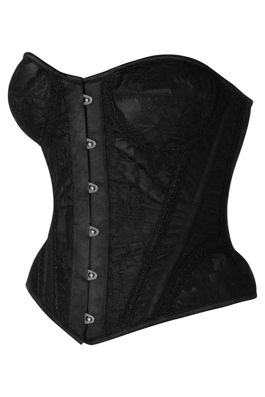 Daisy Corsets Top Drawer Black w/Black Lace Steel Boned Underwire Bustier Corset in Black 