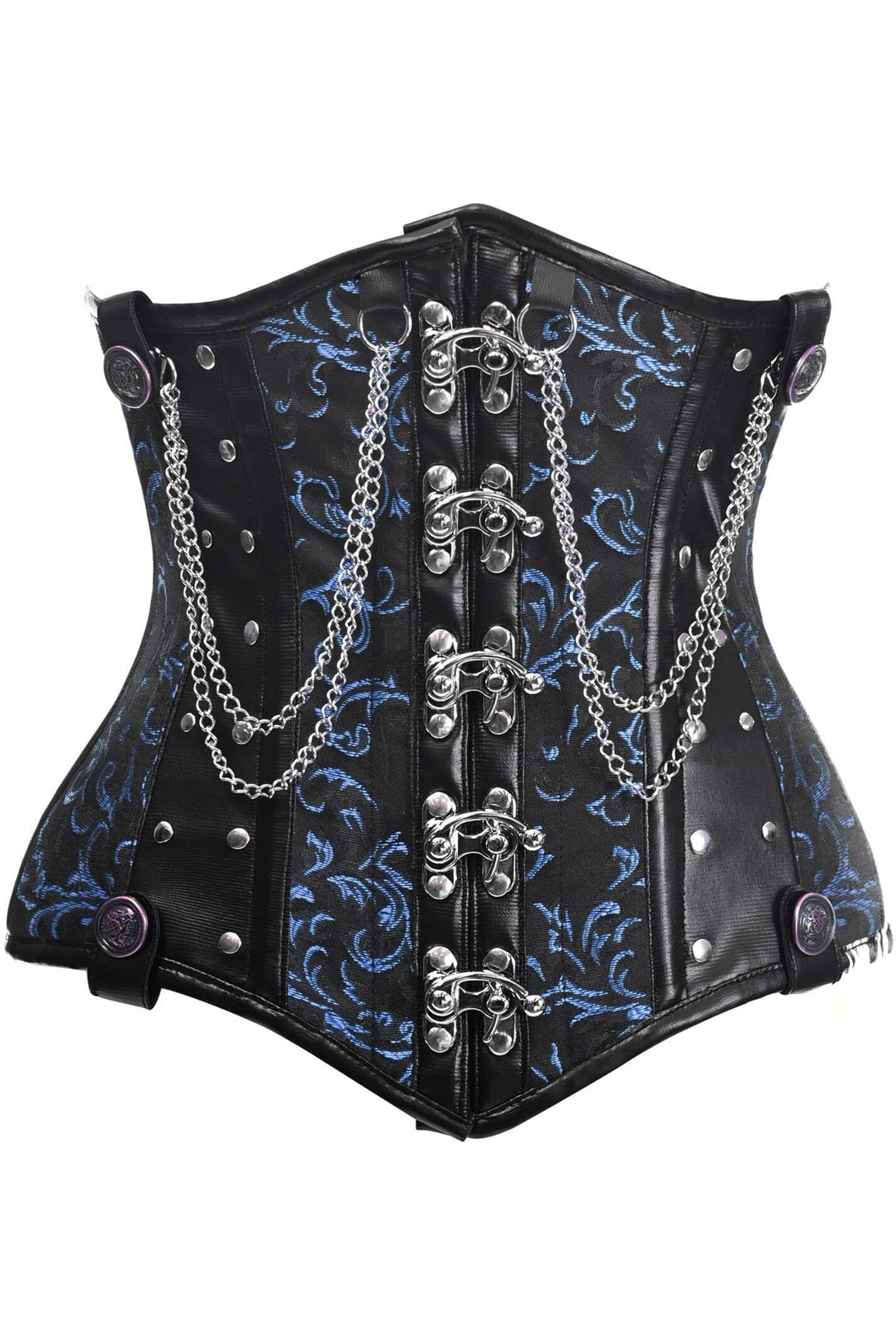 Daisy Corsets Top Drawer Black/Blue Steel Boned Underbust Corset w/Chains and Clasps in Blue  from SexyShoes.com