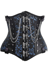 Daisy Corsets Top Drawer Black/Blue Steel Boned Underbust Corset w/Chains and Clasps in Blue  from SexyShoes.com