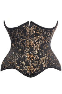 Daisy Corsets Top Drawer Black/Gold Brocade Double Steel Boned Under Bust Corset in Black  from SexyShoes.com